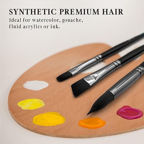Miniatura 4 de Pinturale Arts Pinceles de acuarela profesionales  Serie redonda  Juego de 8 pinceles redondos para acuarela  Alta absorción de agua y control para