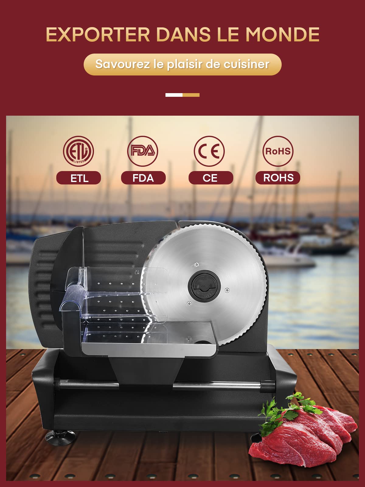 Trancheuse Electrique 200W 2 Lames 19 cm 0-15 mm d'épaisseur pour Jambon Saucisson
