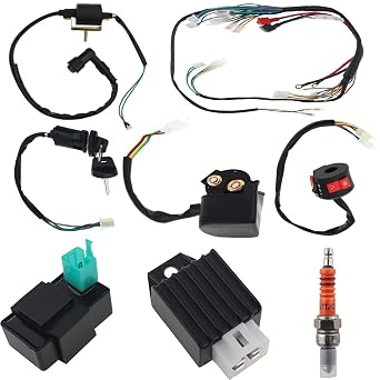 Windance 8PCS Complete Electrical Wiring Harness Kit with CDI Solenoid Relay Rectifier Ignition Switch Ignition Coil for Most 50CC-125CC Chinese 4 Stroke Motorcycle ATV Quad Dirt Bike