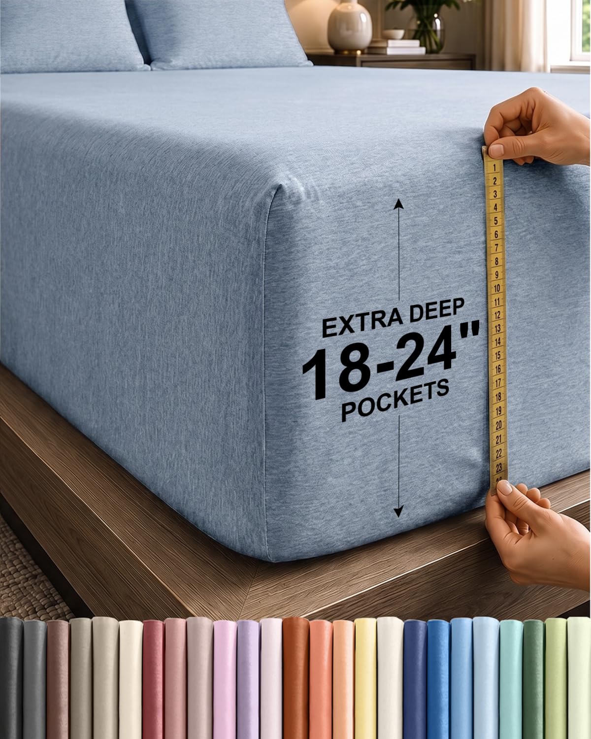 CGK Extra Deep Twin Single Fitted Sheet Only - Heathered Blue