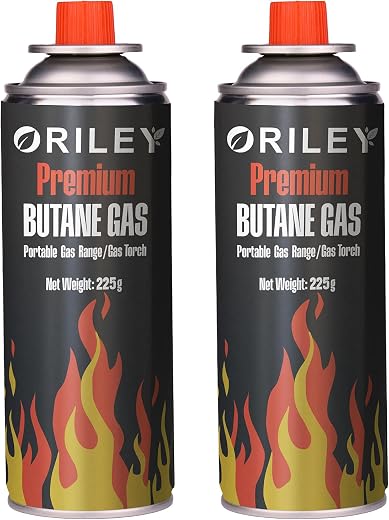 ORILEY 2 x 225g Butane Gas Canister Portable and High Pressure Refill Fuel Cartridges for Camping Stove Outdoor Cooking &amp; ...