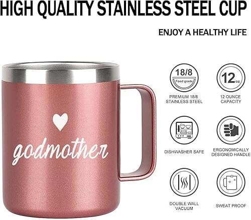 Miniatura 4 de Regalos para madrina, taza aislada de acero inoxidable con asa, regalo de cumpleaños para madrina de ahijada, ahijado, ahijado, propuesta, anuncio,