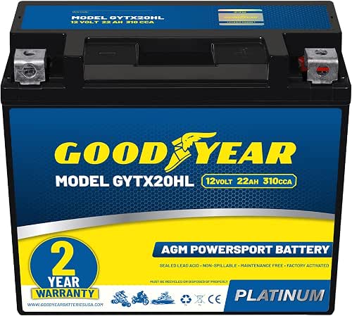 Goodyear GYTX20HL - 12 Volt 22 AH, 310 CCA, Rechargeable
