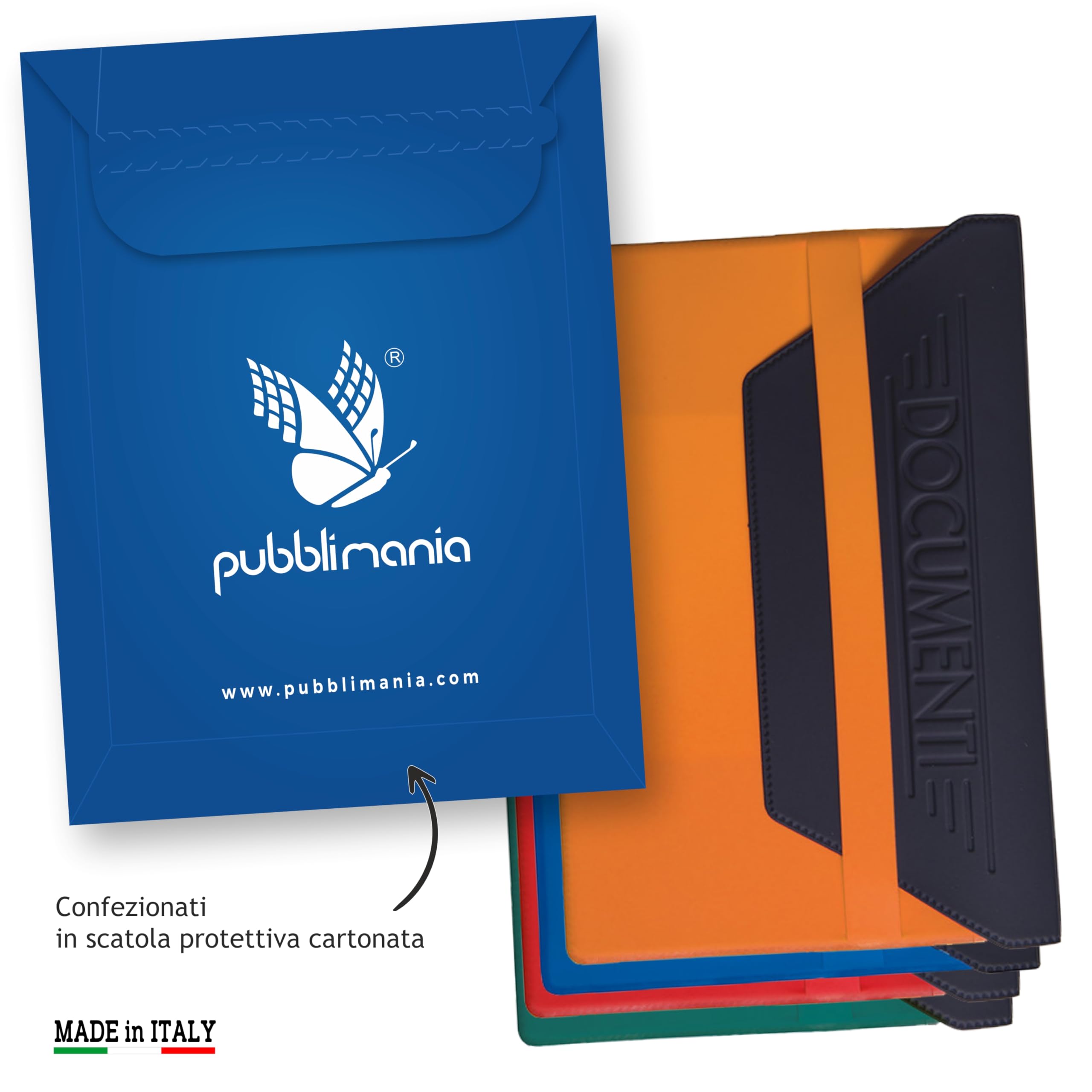 pubblimania 4 PORTADOCUMENTI AUTO MOTO in tam con pattina di chiusura. Portalibretto, assicurazione (4 Colori in Set)