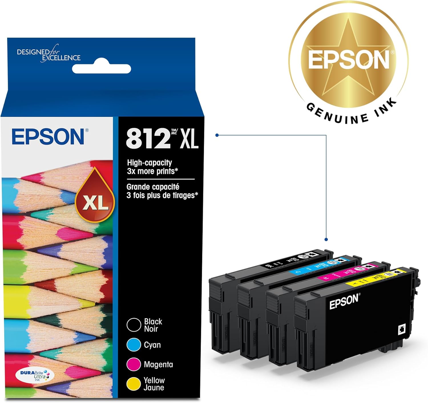 Epson 812 DURABrite Ultra Ink High Capacity Black & Color Cartridge Combo Pack (T812XL-XCS) Works with Workforce Pro WF-7310 ,7820, 7840, EC-C7000 - Image 2
