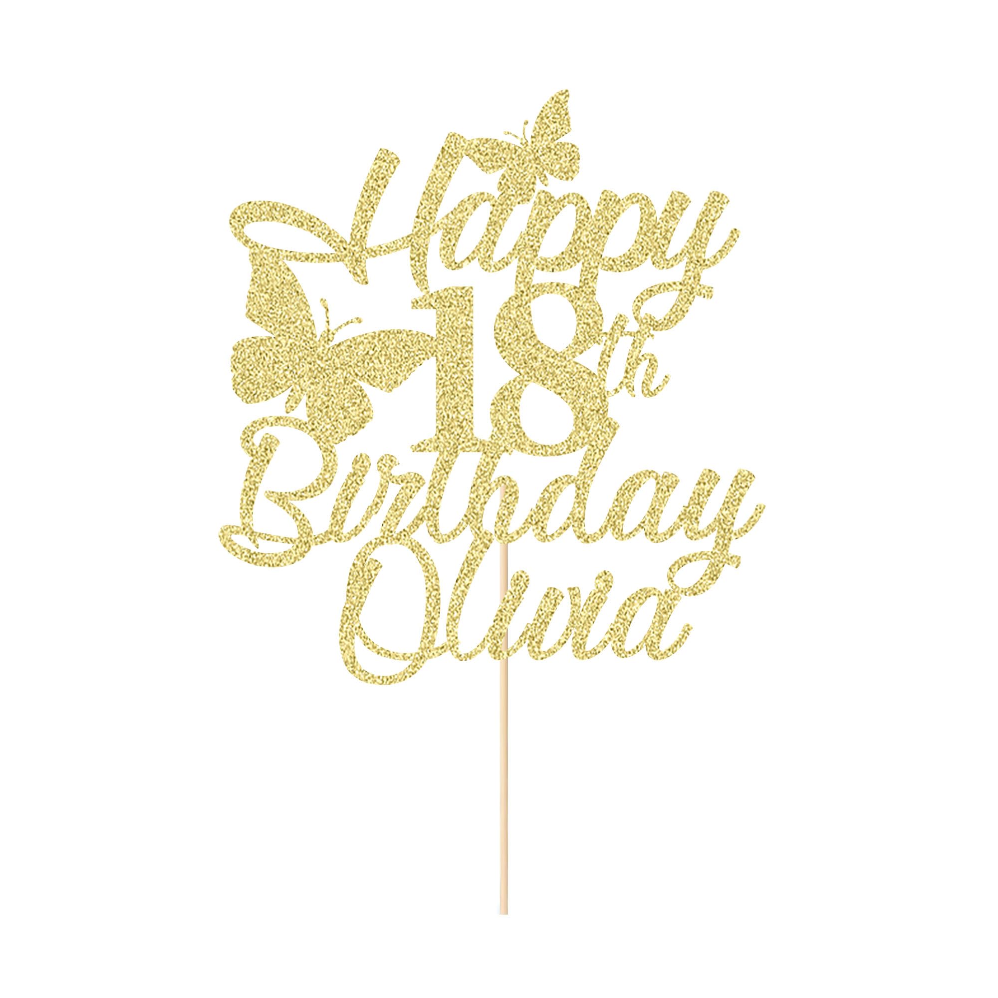 Personalised Happy Birthday Cake Topper Multicolour Birthday Cake Topper Double Sided Glitter Butterfly Cake Topper Decorations for Women Men Girl Boy(Champagne Gold)