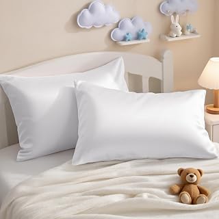 NTBAY Toddler Egyptian Cotton Sateen Pillowcases, 2 Pack, White | 500 Thread Count Egyptian Cotton Sateen with Envelope Closure, Breathable 13 x 18 Inch Pillow Covers, Pillows Not Included