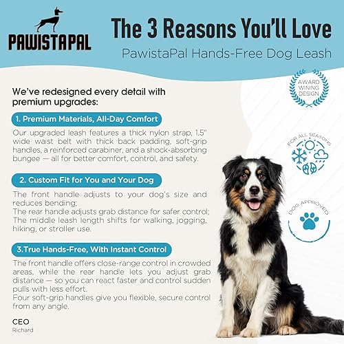 Miniatura 9 de Correa de perro doble resistente manos libres para razas grandes y medianas, correa elástica de nailon resistente reflectante de 6 a 8 pies con