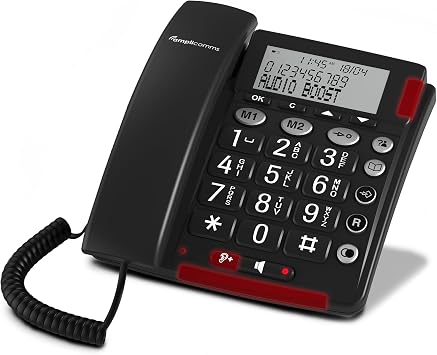 Amplicomms Bigtel 48 Big Button Phone Loud Sound Corded Landline Phones with Hands-free function, Large display, Audio Boost and Extra Loud Ringers, Hearing Aid Compatible Telephone