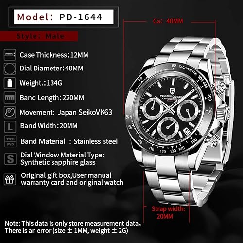 Miniatura 4 de Pagani Design Reloj de pulsera analógico de cuarzo de acero inoxidable completo para hombre, Daytona Homage de lujo, impermeable, reloj de pulsera