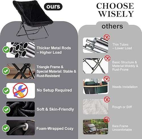 Miniatura 40 de Silla platillo, cómodas sillas de dormitorio, silla plegable de piel sintética de gran tamaño, silla plegable con marco de metal para sala de estar,