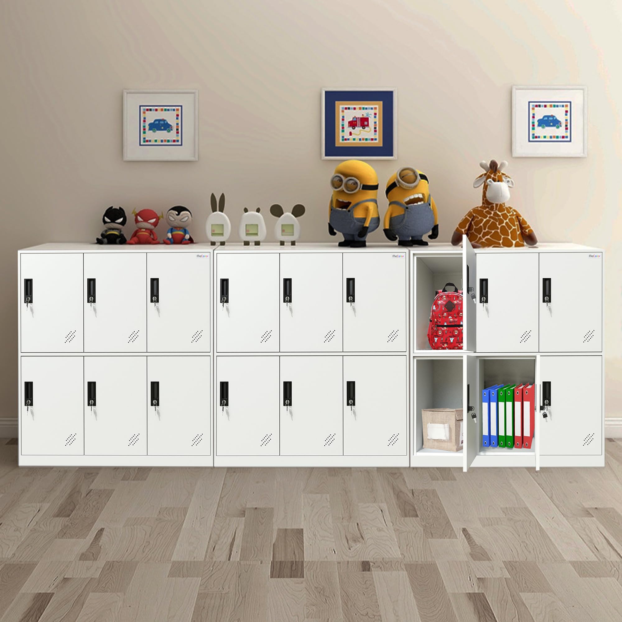 MECOLOR Taquilla de Almacenamiento para empleados, taquillas de Metal para Oficina, taquillas de Gimnasio, taquillas de Acero con Cerradura para el hogar... (6D, Blanco Completo)