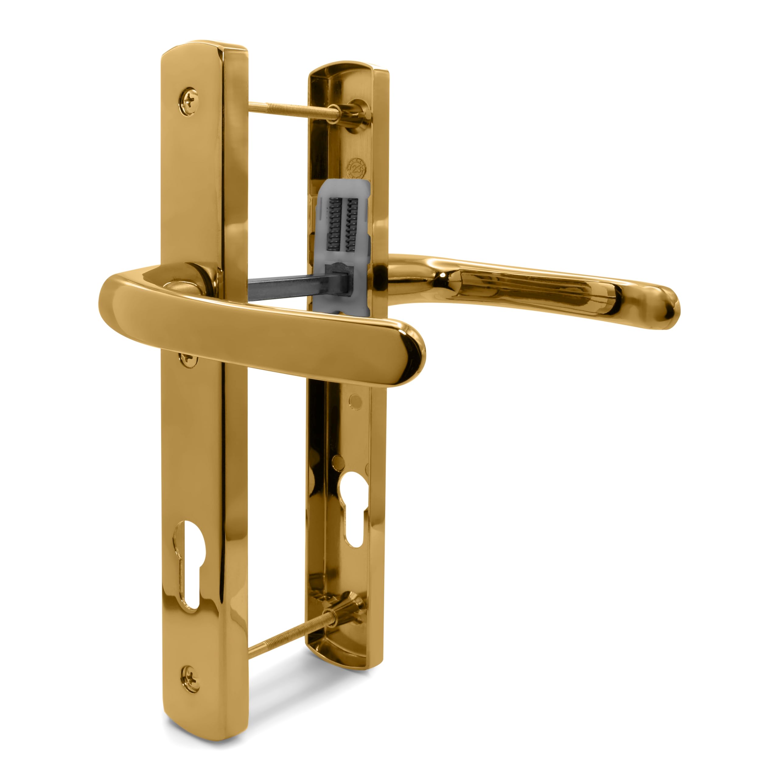 TSS Polished Brass UPVC Door Handle Pair Set, 92mm PZ (Centres), Sprung, Lever Lever