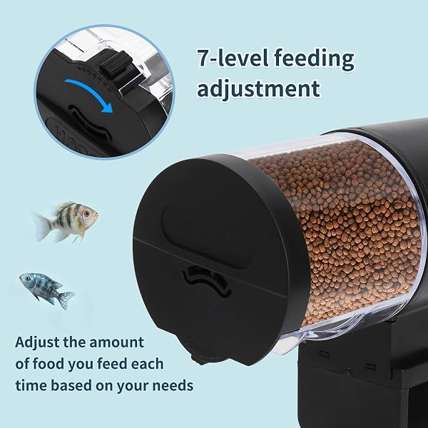 Distributore Automatico Cibo per Pesci Acquario, 7 Livelli Timer 12/24h Capacità 100ml Silenzioso a Batteria Facile da Usare resistente all'umidità per Casa Ufficio e Anziani(Nessuna batteria inclusa) - 5
