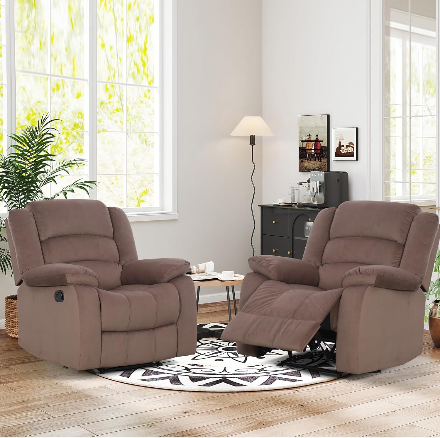 ANJ Recliner Chair, Breathable PU Leather Reclining Chair, Extra Wide Manual Recliners with Overstuffed Arm and Back, Single Sofa Chair for Living Room Bedroom(Dark Brown)