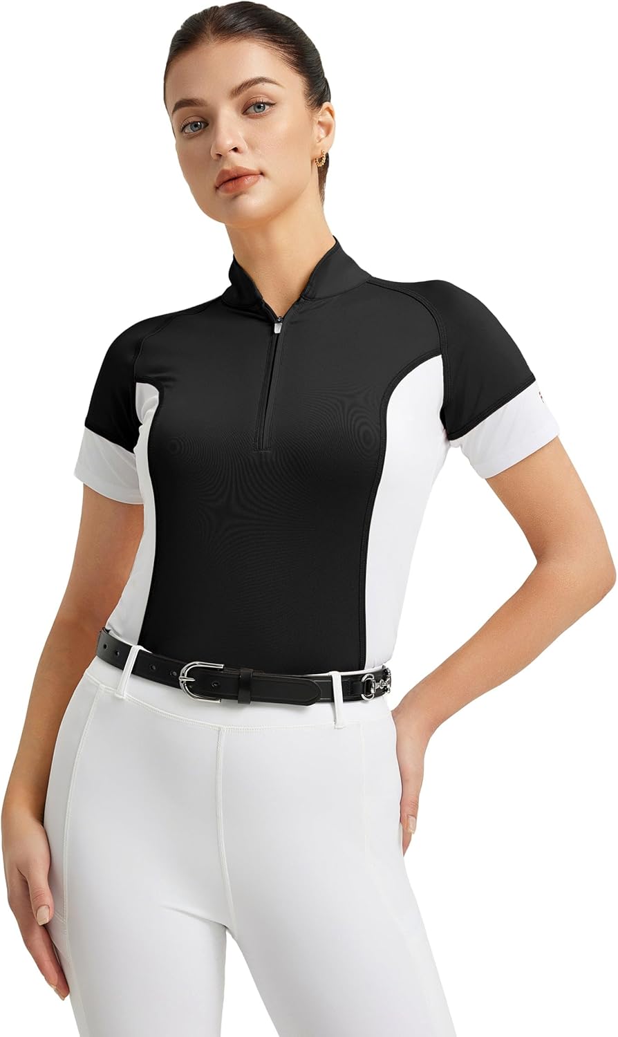 FitsT4 Sports Womens Short Sleeve Equestrian Shirts UPF50+ Horse Riding Shirts Breathable Rider Tops Half Zip