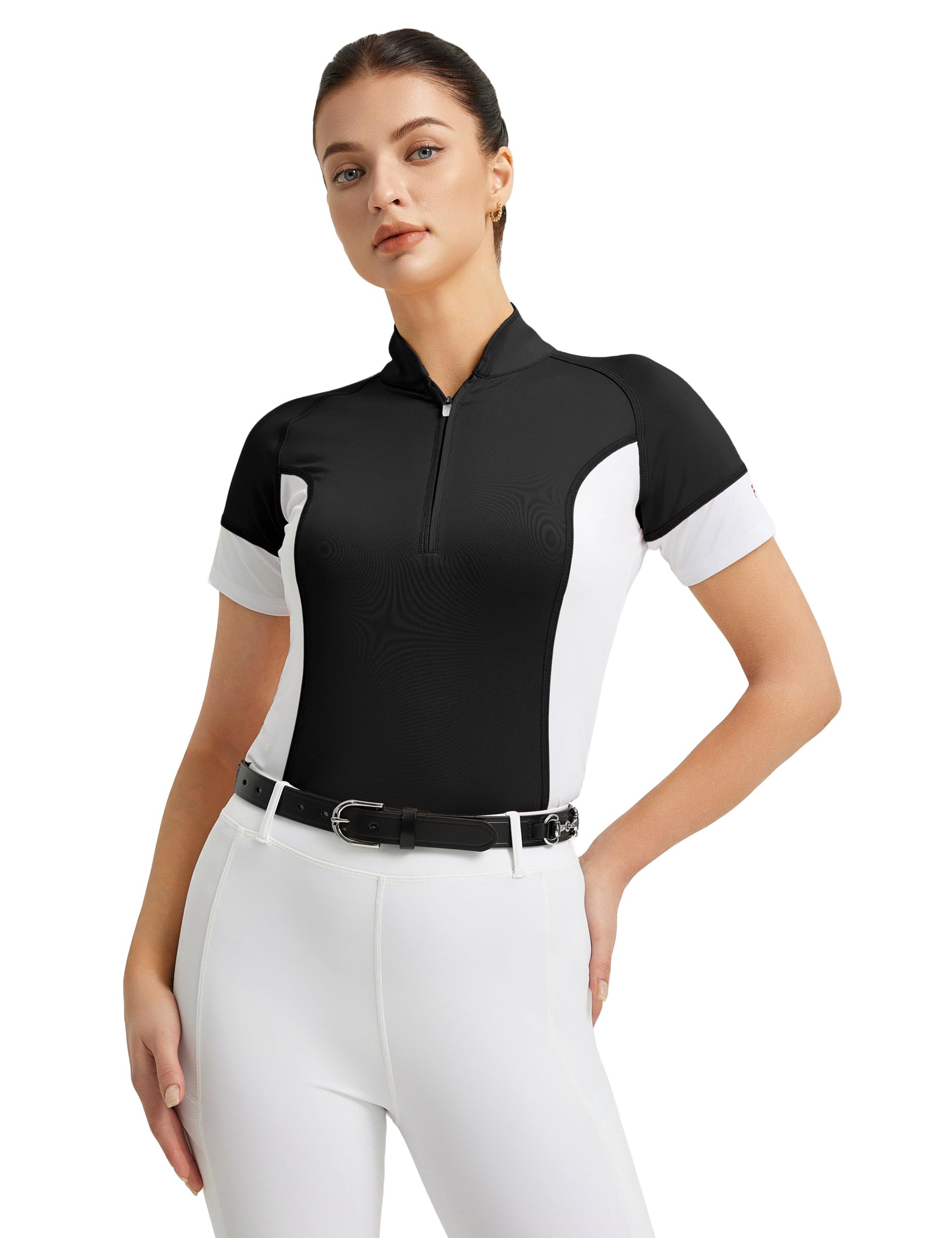 FitsT4 Sports Chemise d'équitation à manches courtes pour femme UPF50+ - Respirant - Demi-fermeture éclair