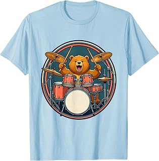 Funny Bear Cub Rocking Oversized Drum Kit T-Shirt