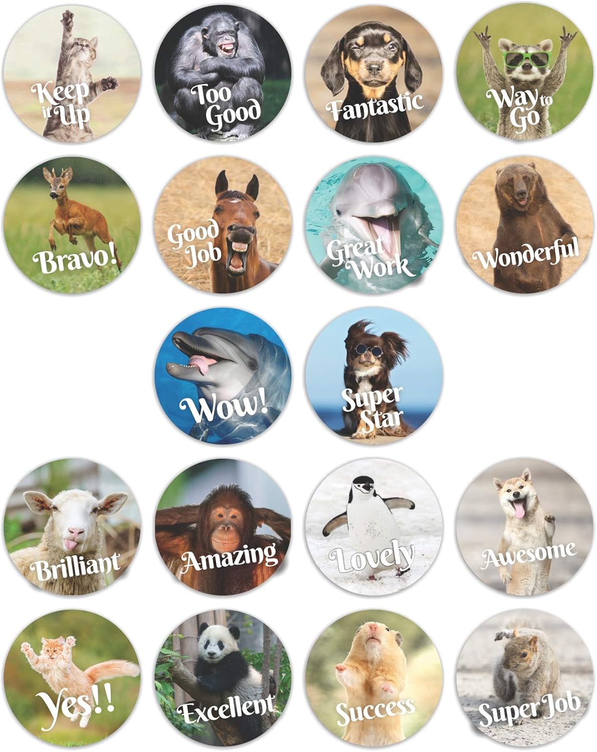 3600 Animal Reward and Motivational Stickers in Sheets, 1 Inch Round Size | 18 Different Fun Animal Meme Theme Designs | Recommended for All Ages and Classes (10 Pack)