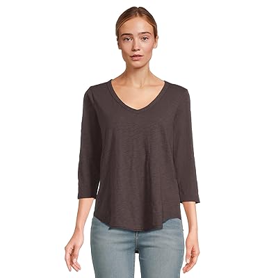 Mod o doc 3/4 Sleeve V Neck T Shirts with Curved Hem Women