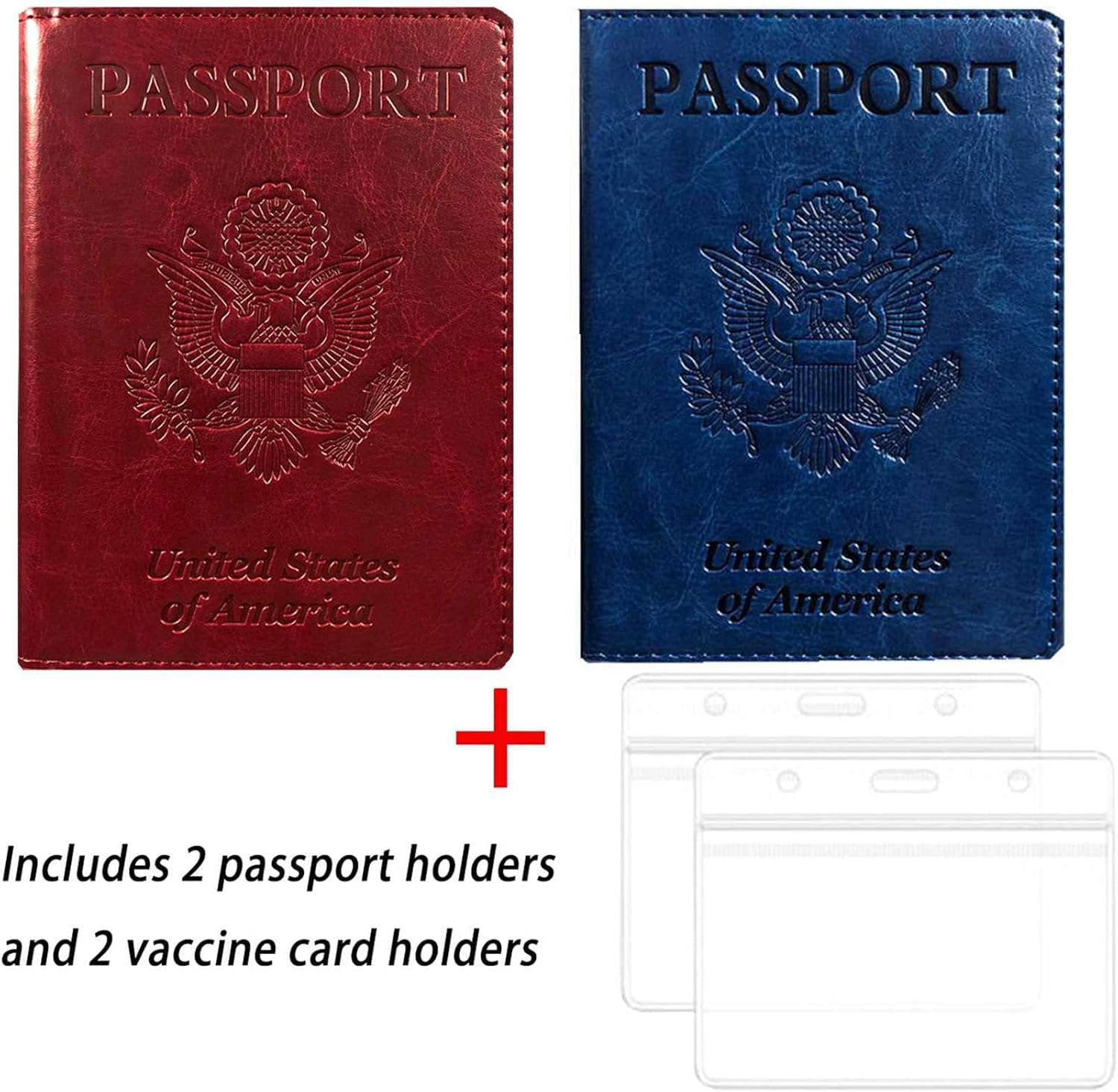  | Redify 2 Pack Passport and Vaccine Card Holder Combo, PU Leather Passport Cover with Vaccine Card Holder Travel Documents Protector for Women and Men Passport Wallet (Blue, Wine Red) | Passport Covers