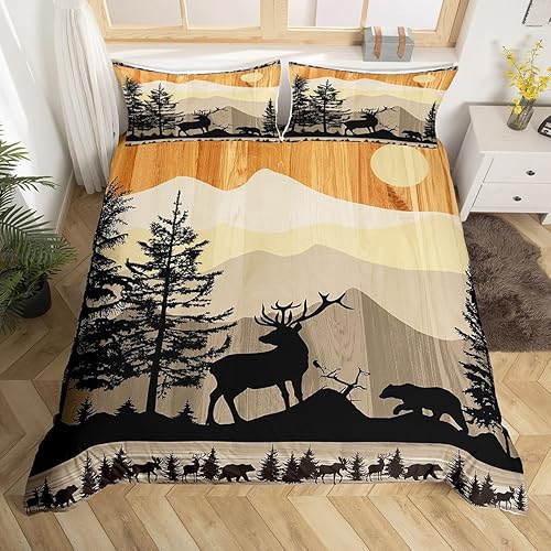 Miniatura 2 de Juego de ropa de cama de ciervo salvaje, tamaño King, estilo rústico de granja, funda de edredón para adultos, mujeres y adolescentes, funda de