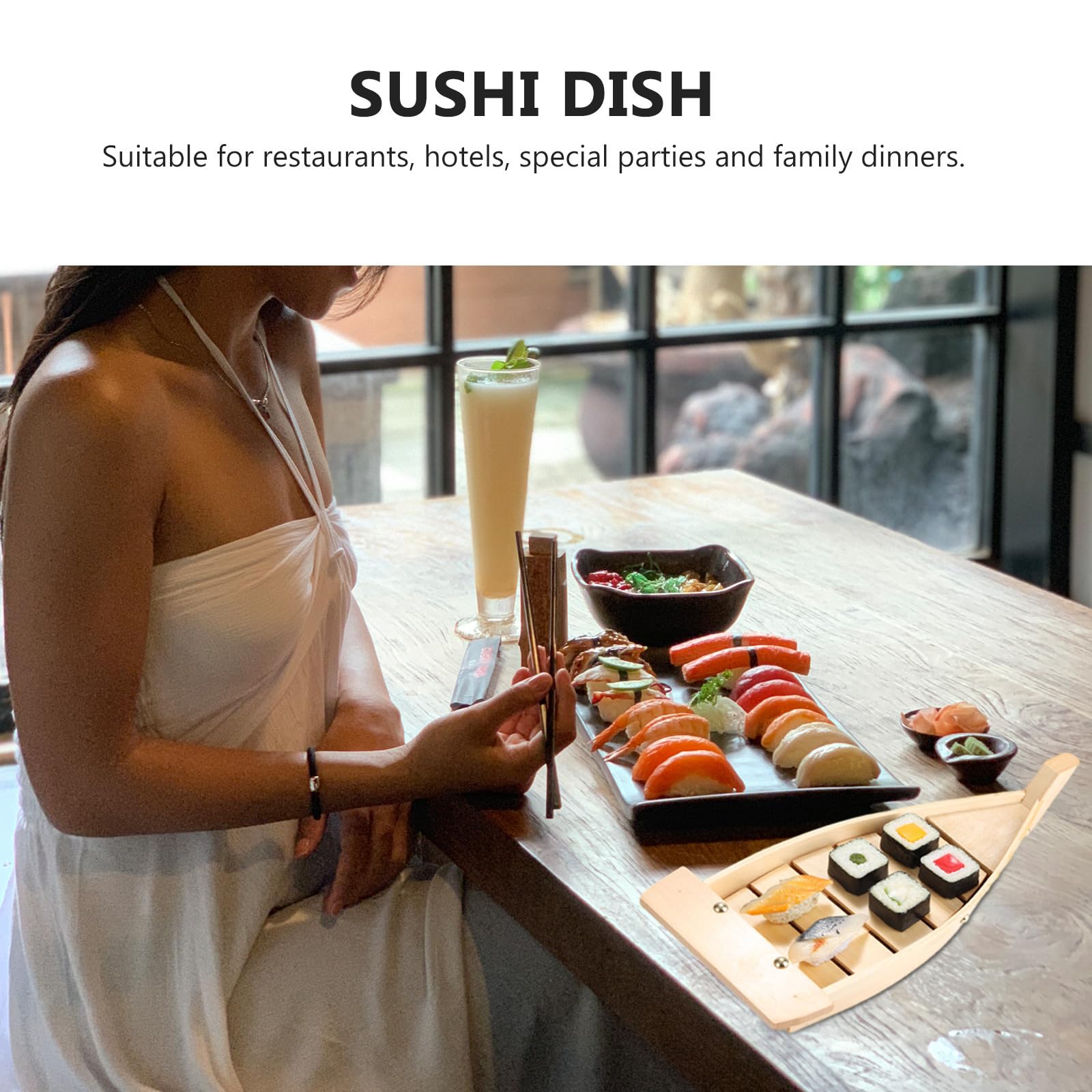 Abaodam Barco de Madera para Sushi Estilo Japonés Bandeja Decorativa Grande Plato Práctico para Servir Sashimi y Aperitivos Restaurante o Hogar
