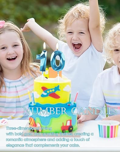 Miniatura 2 de Velas de Cumpleaños Número 10, Velas Número 10, Vela Azul de Feliz Cumpleaños para Pastel, Adornos de Pastel de Diseño 3D para Niño Hombres Mascota