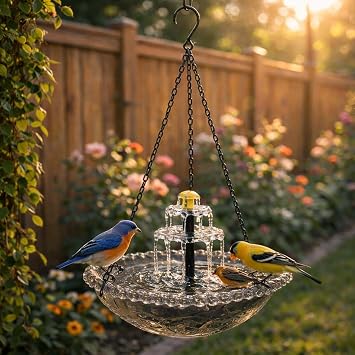 Solar Cascade Hanging Bird Bath Fountain, 2026 New Solar Hanging Bird Bath Fountain, Solar Bird Bath Fountain with Solars Pump & Bowl Decorative Garden Yard Patio Gray