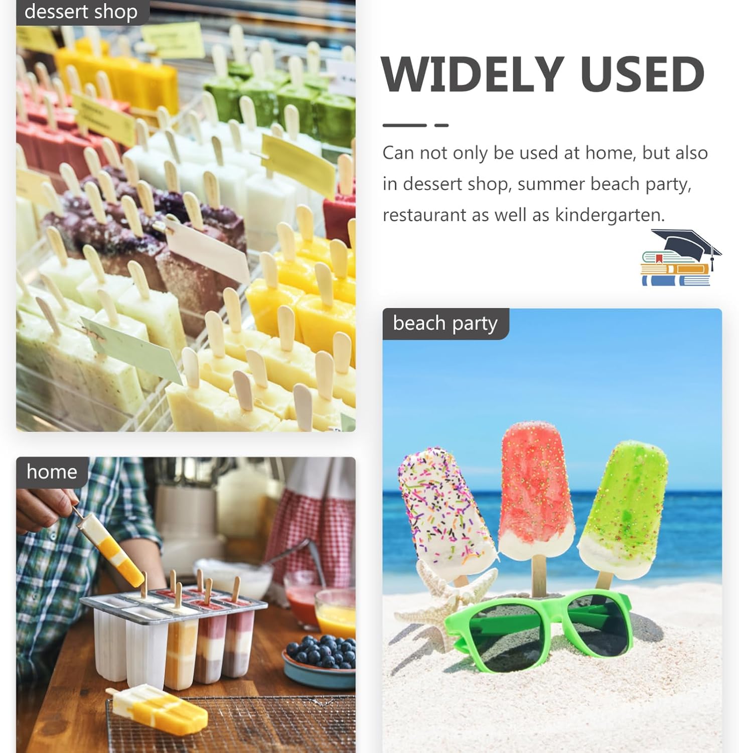 100Pcs DIY Wooden Ice Pop Sticks Round Design Natural Craft Sticks for Ice Cream Making Safe Smooth Surface for Summer Crafts and Projects