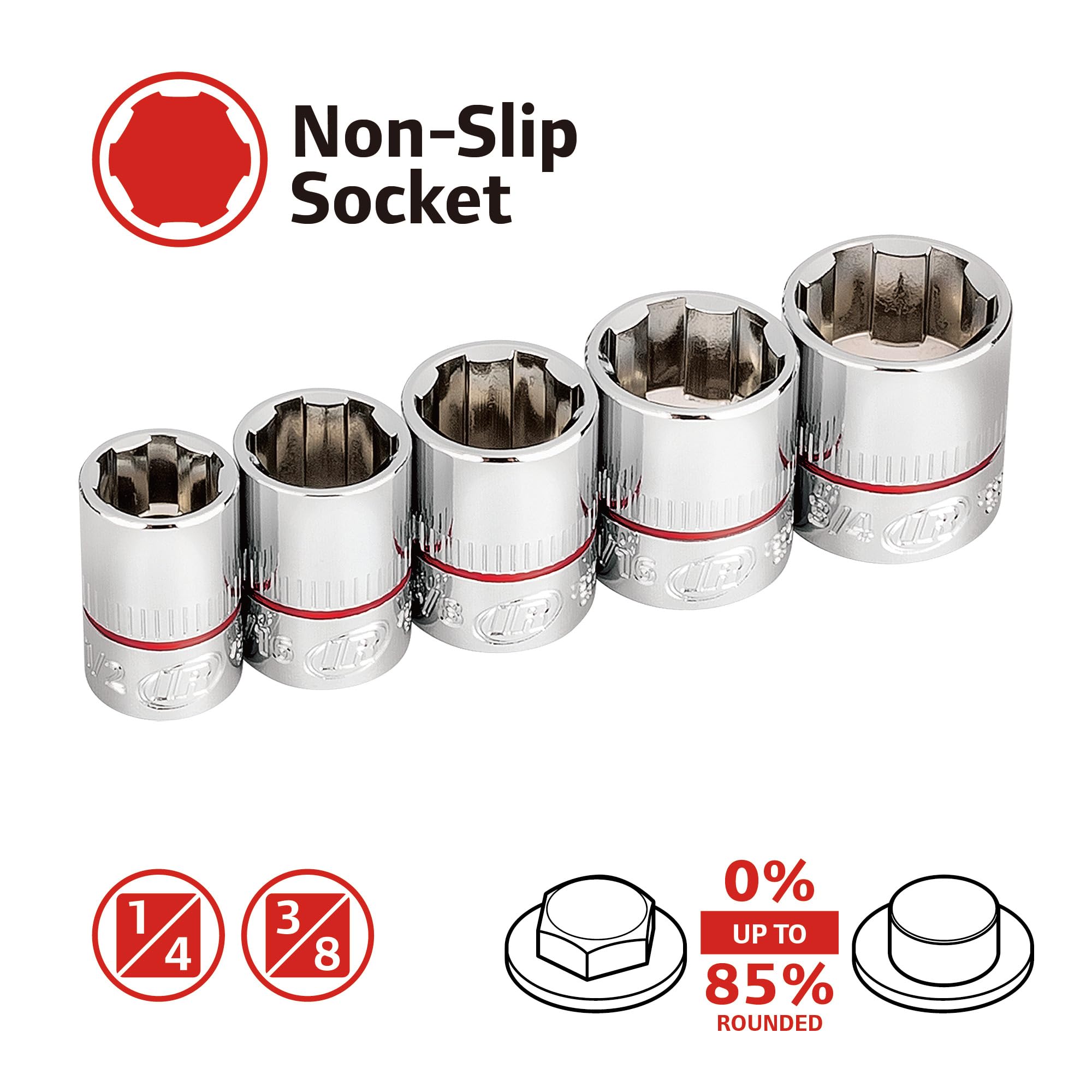Proto Tools J4990-7XL - Non-Impact Socket Set - Imperial Measurement System, Number of Sockets: 7 PC, Chrome Finish/Coating, Bit Shaft Style, 3/8 in Drive Size, Hex Bit Socket Points, 6-3