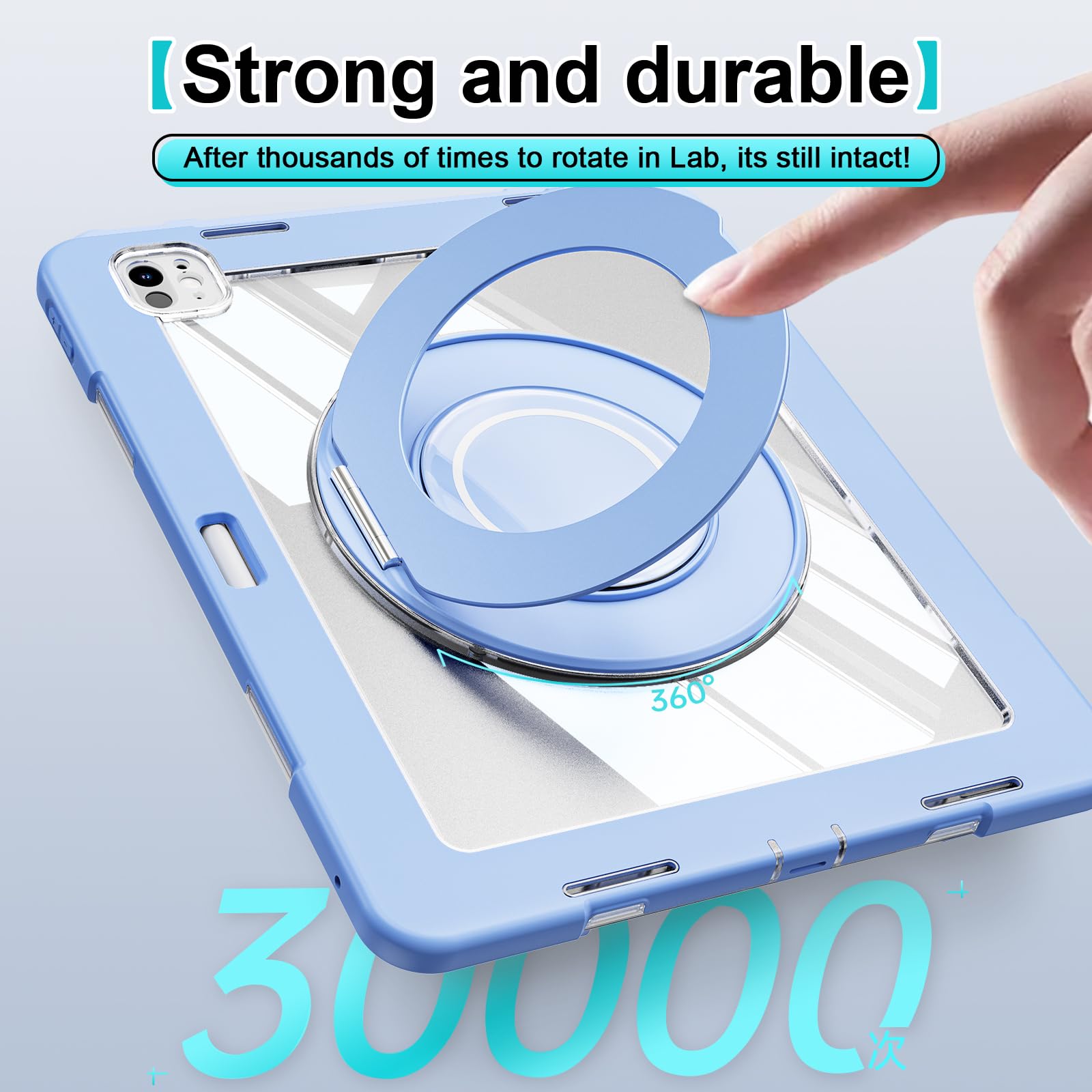 Custodia in silicone resistente per tablet iPad Pro 11" 2024, custodia antiurto Crystal Armor Series con portamatite, supporto girevole in titanio con anello grande da appendere