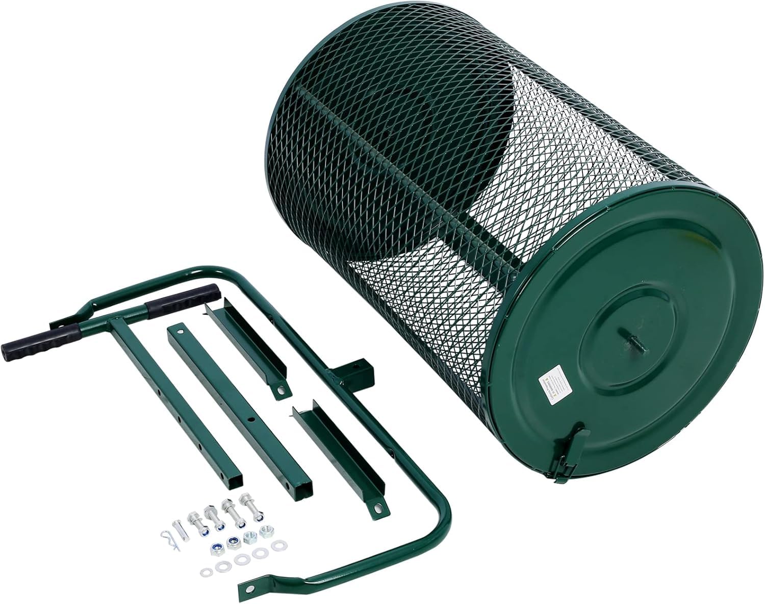 Rodillo esparcidor de turba de 24 pulgadas con mango en forma de T para plantar, cuidar el césped y otros cultivos. Diseño de malla metálica que distribuye uniformemente el estiércol, el mantillo y