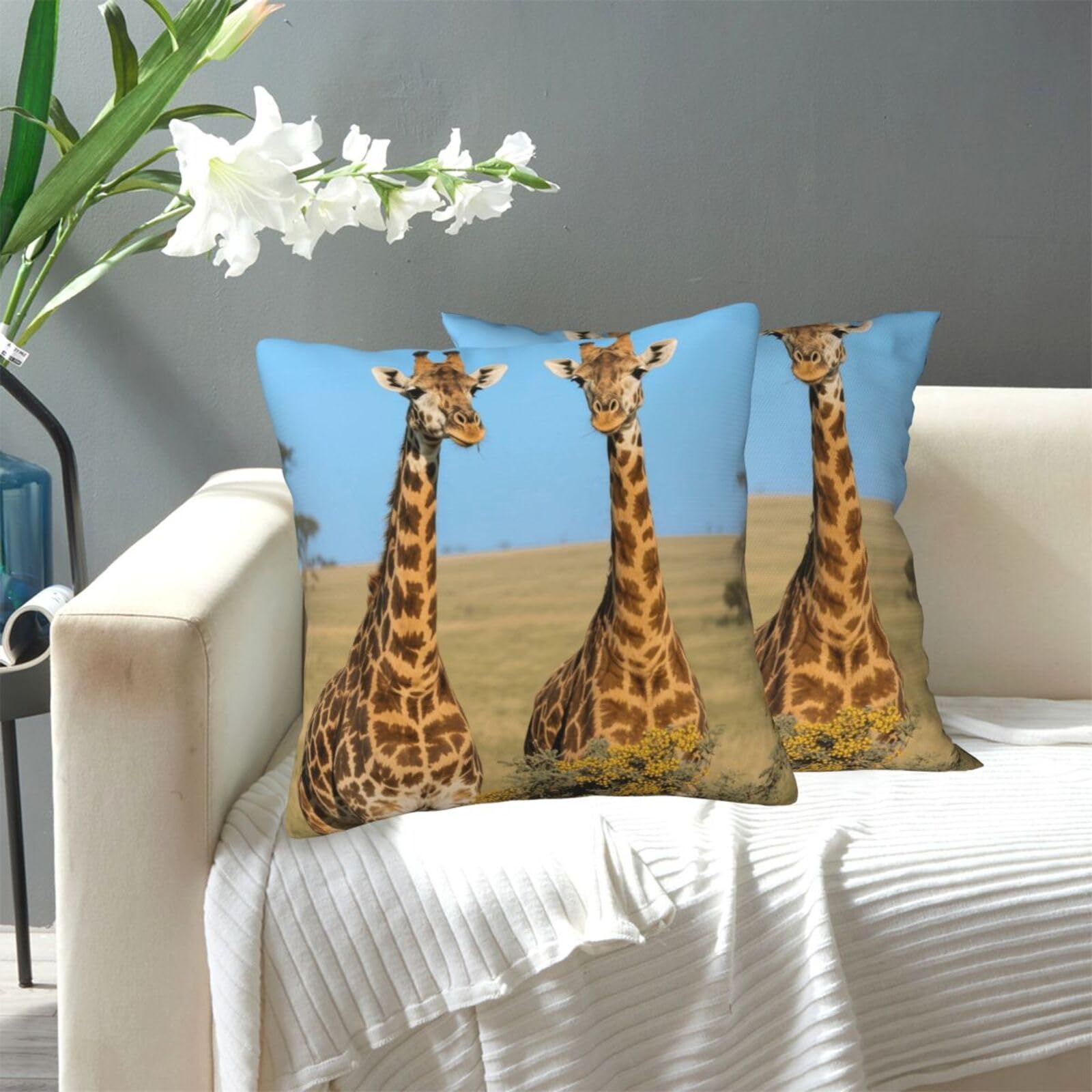FekiLoot Decorative Throw Pillow Covers Modern Farmhouse Pillowcase Double Sided Cozy Cushion Cover for Sofa Couch Bed 20"X20" Two Giraffes