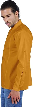 Atasi Indian Mens Henley Shirt Long Sleeve Casual Mandarin Collar Short Kurta