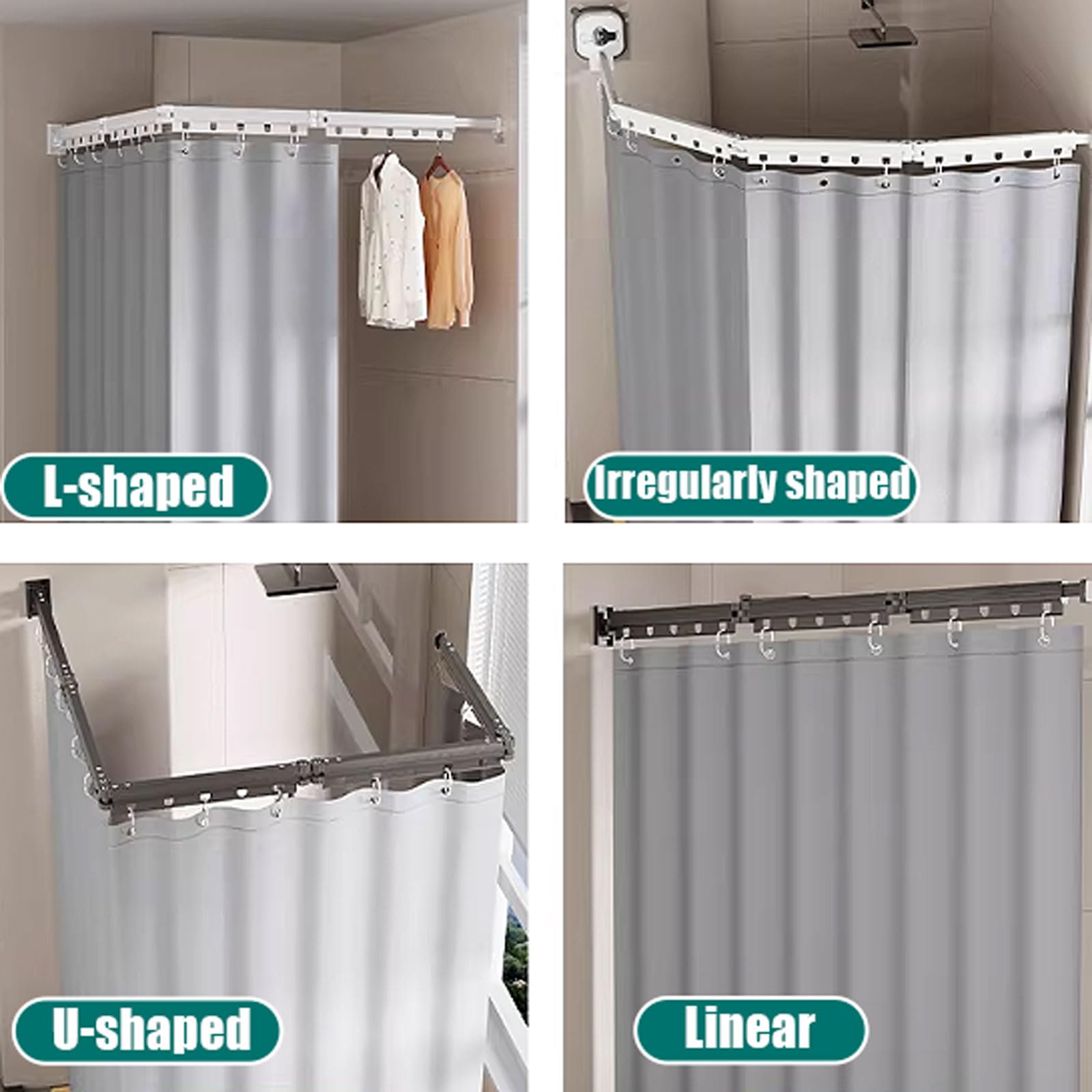 Asta per doccia pieghevole, regolabile, retrattile, per piccoli bagni, senza trapano, design impermeabile, perfetto per camper e spogliatoi, angolo salvaspazio L/U S