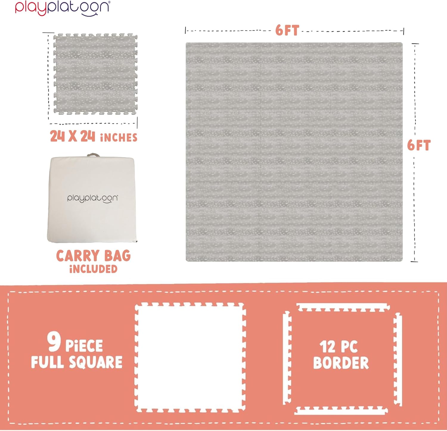 Play Platoon Non-Toxic Large Kids Play Mats for Floors - Extra-Thick Interlocking Foam Tiles. Puzzle Mat Pieces with Border, Neutral Playmat Rug for Toddlers & Children, Beige, 72 x 72 inch 72"L x 72"W x 0.6"Th Beige