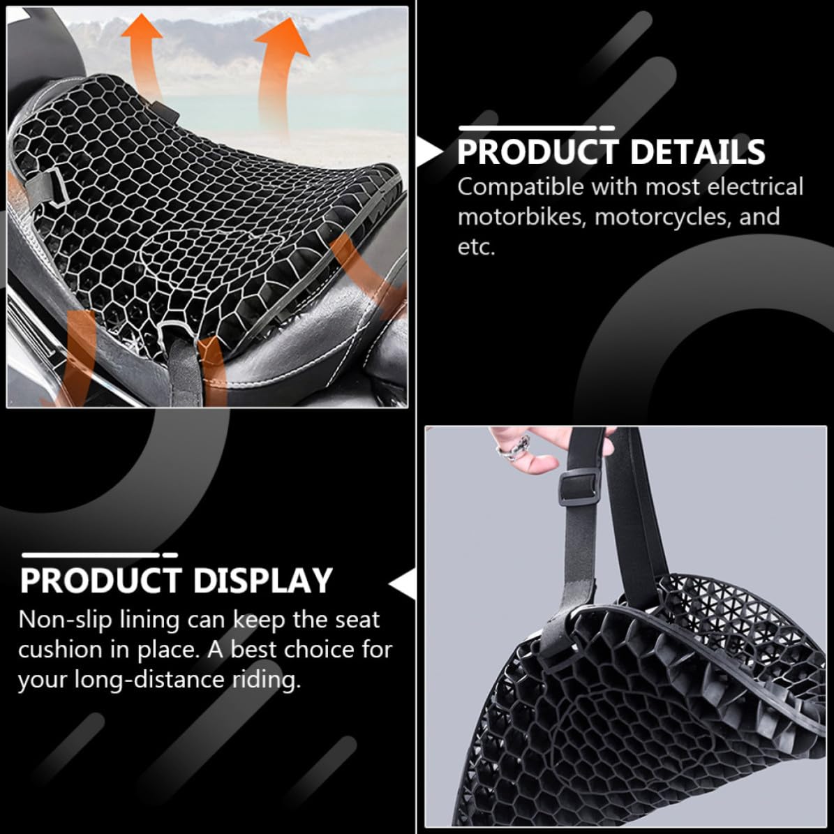GALPADA Funda de Asiento Cojín Absorción de Impactos Gel y Felpa Negra y Aislamiento Térmico para Asiento de Motocicleta para Moto