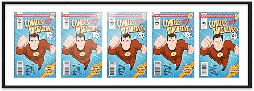 Miniatura 2 de Marco de cómic con paspartú para 5 cómics de la era actual publicado después de 1985, marco de cómic negro para cómics de 6.875 x 10.5