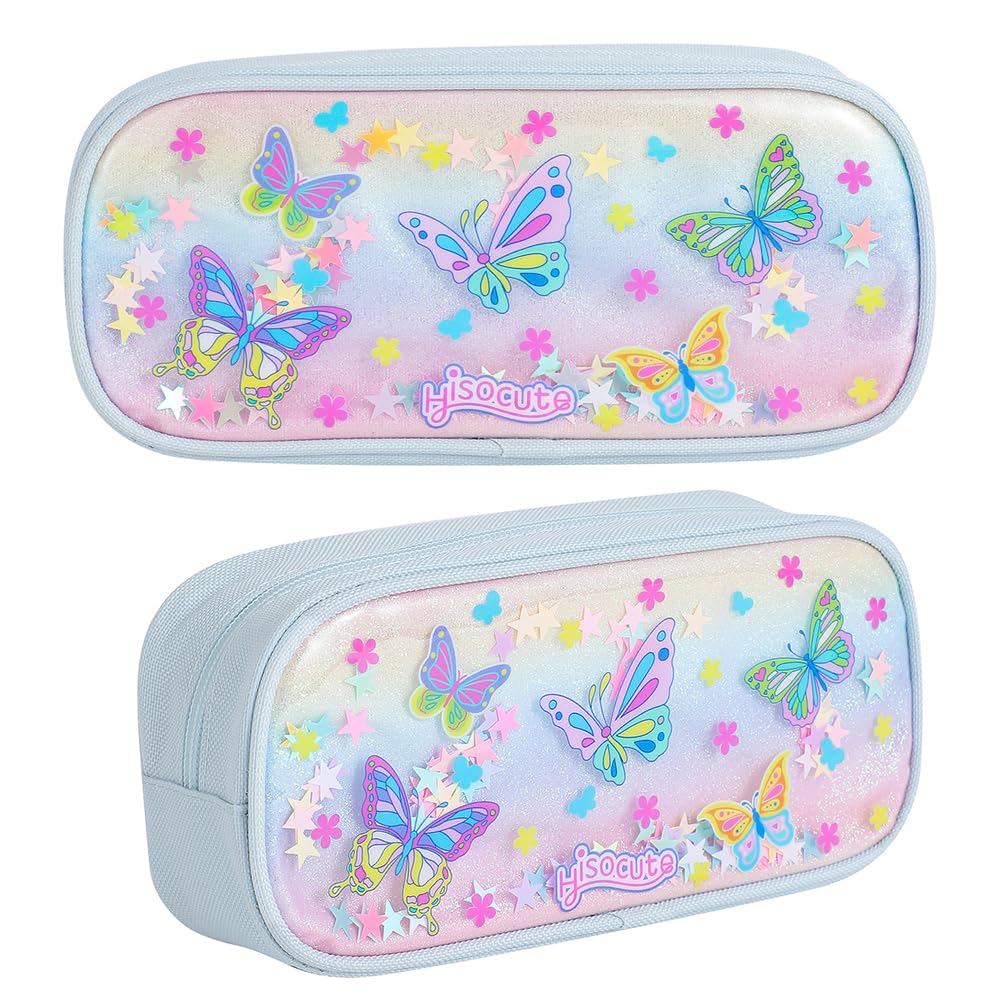QWEPU Butterfly Pencil case，3D Cute Fashion Stationery Aesthetic Pencil Case, Pouch Cute Makeup Bag Cosmetic Pouch Bag Large Stationery Pouch for School Home -22 * 10.1 * 5.5CM-Blue