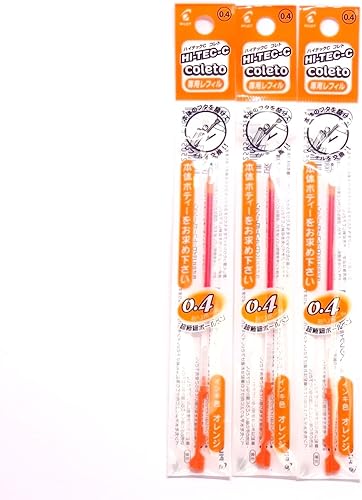 Pilot Hi-Tec-C Coleto - Recambio de bolígrafo de tinta de gel de 0.016 in, naranja, 3 paquetes por total de 3 unidades (importación japonesa)
