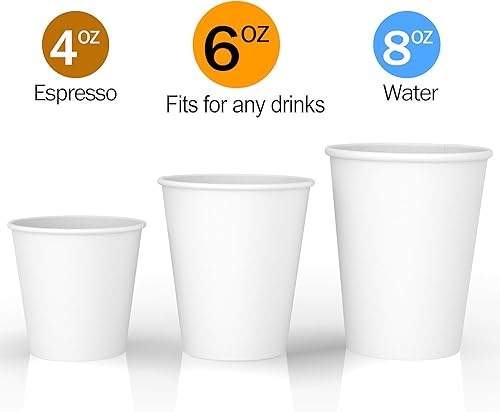 Miniatura 3 de Vasos de papel blanco multiusos de 6 onzas (50 unidades)  Taza de bebida caliente para café, té, agua y bebidas frías, taza de papel ideal para el