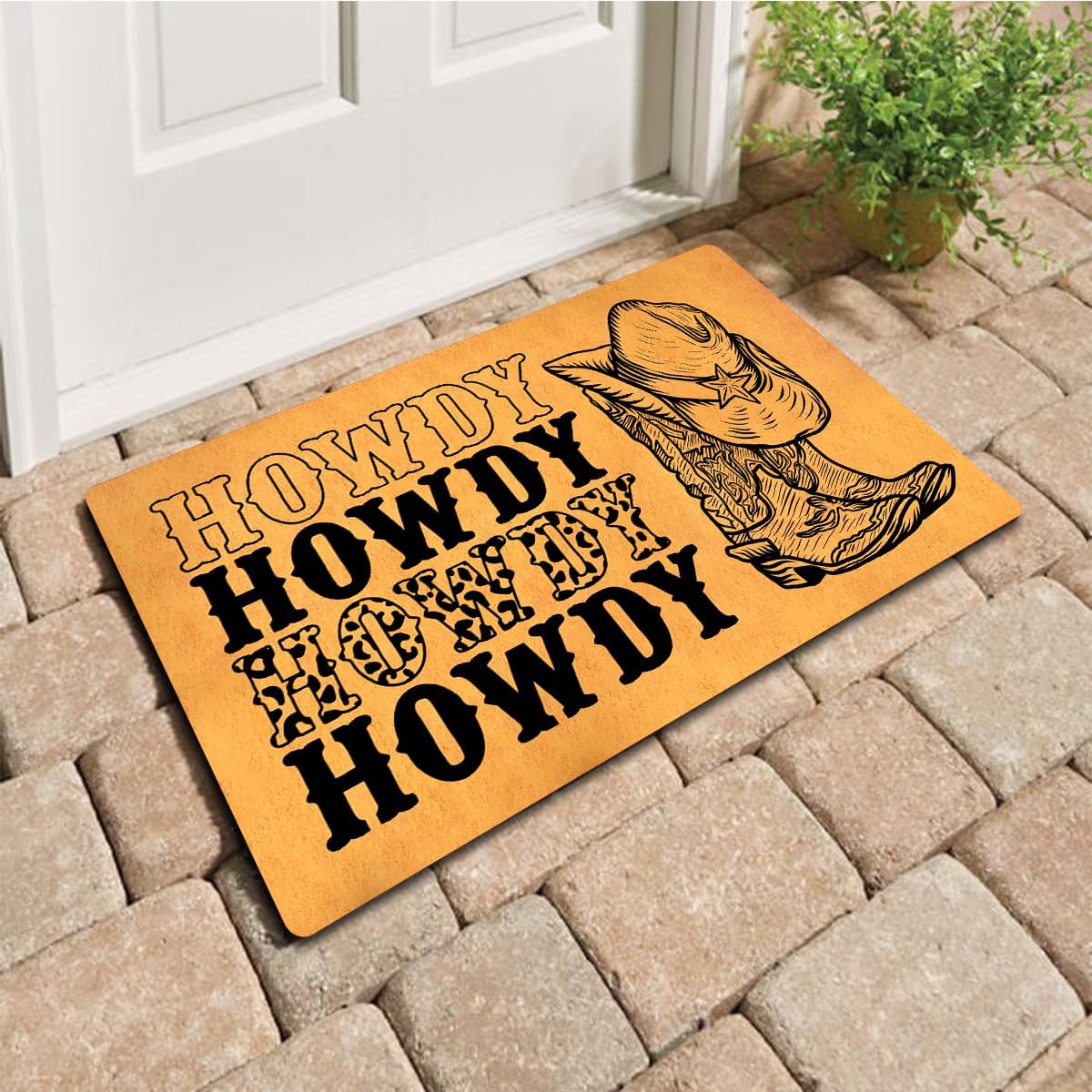 Funny Welcome Doormat Front Door Entry Rugs Welcome Mat with Rubber Back (30 x 18 inch)Howdy How do you do In Western Cowboy Boots Hats House Warming Gift Decorative Mats for Front Porch Kitchen Rug