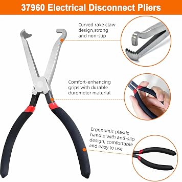 4Pcs Electrical Disconnect Pliers 37960, 60 Degree Electrical Connector Pliers 37980, Electrical Connector Separator 13120 with11 Terminal Removal Tools, Electrical Plug Disconnect Tools
