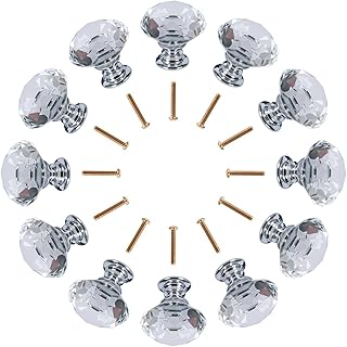 Homend 12 Pack Dresser Crystal Knobs / 30MM Crystal Clear Glass Cabinet Dresser Knobs Diamond Shape Drawer Door Chrome Glass Cabinet Knobs Pull Handles for Home Office DIY (12Pack) (12 Pack)