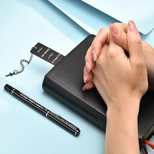 Miniatura 2 de Regalos cristianos para mujeres y hombres, marcapáginas de metal religioso, juego de bolígrafos de gel negro, compañeros de trabajo, profesores,