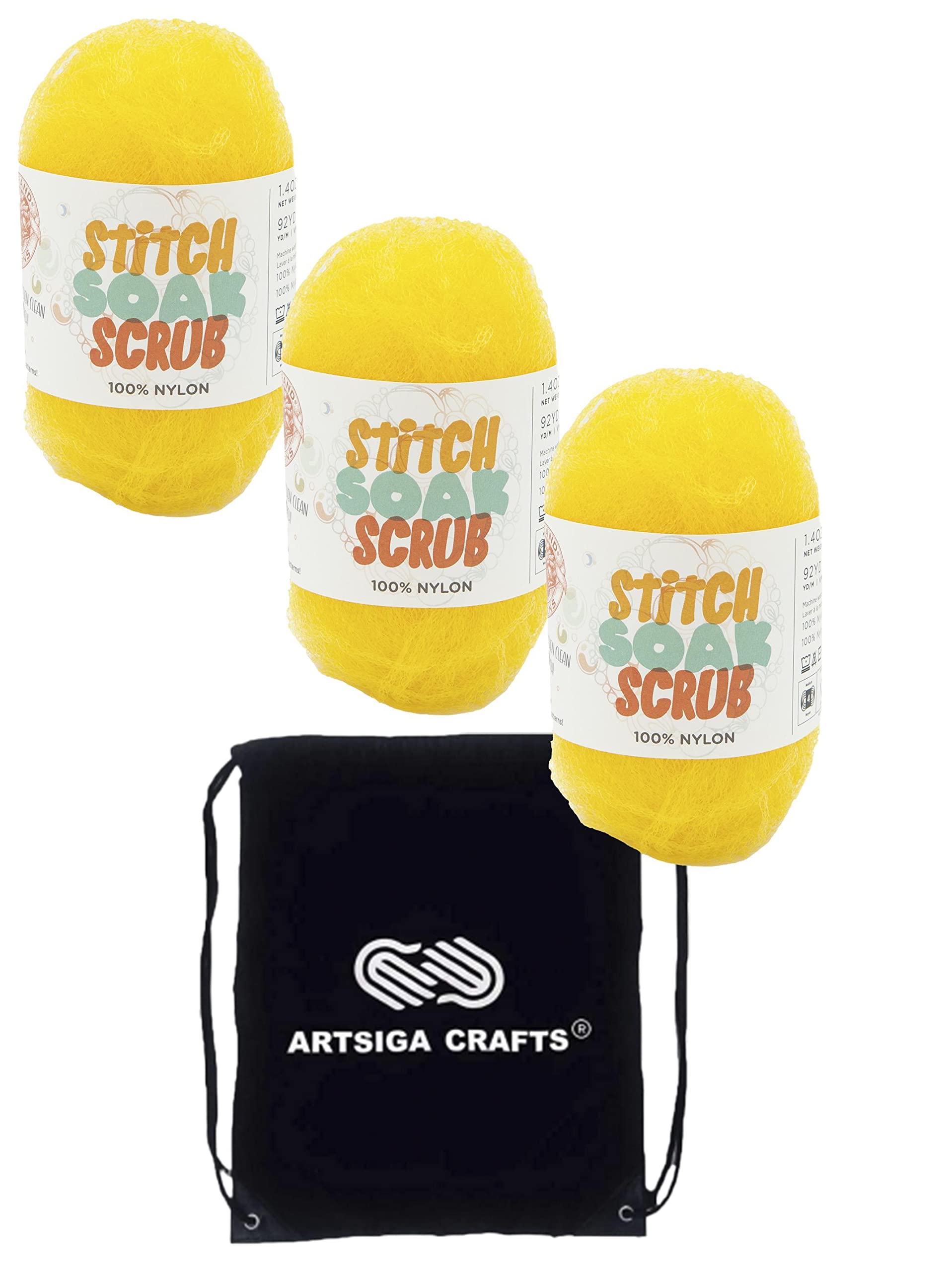 Fil Lion Brand Yarn Stitch Soak Scrub 781-158 pelote tricot nylon avec sac Artsiga Craft inclus
