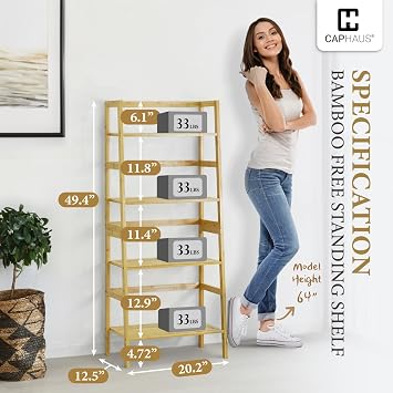 Fencer Wire 4-Tier Bamboo Ladder Shelf, Bamboo Open Storage Ladder Bookshelf, Freestanding Plant Standing Display Stand, Multifunctional Storage Rack Stand for Bathroom, Bedroom, Kitchen, Natural