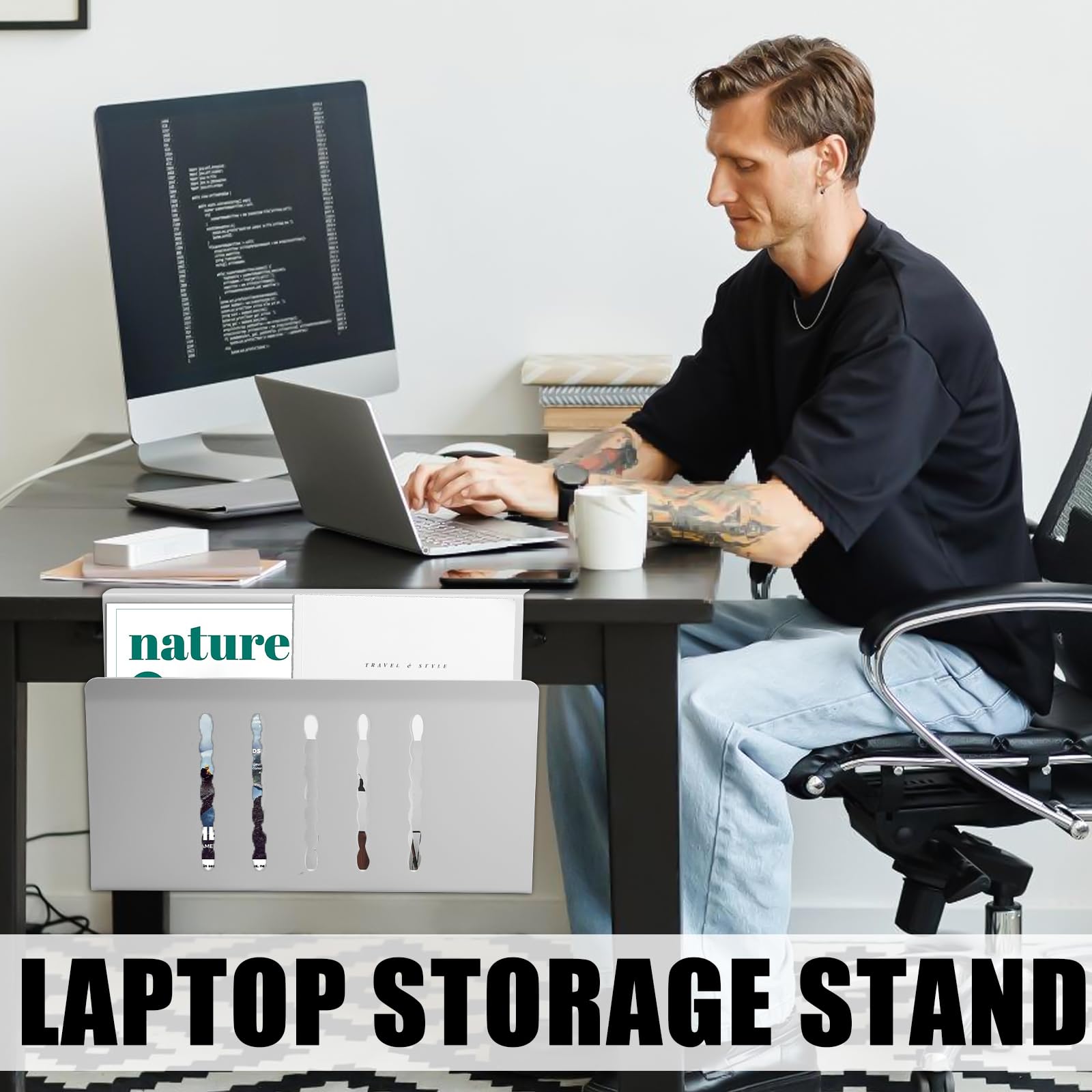Support Latéral De Bureau Xapypy - Range Ordinateur Portable Sous Le Bureau - Sans Perçage - Noir - 10kg Charge