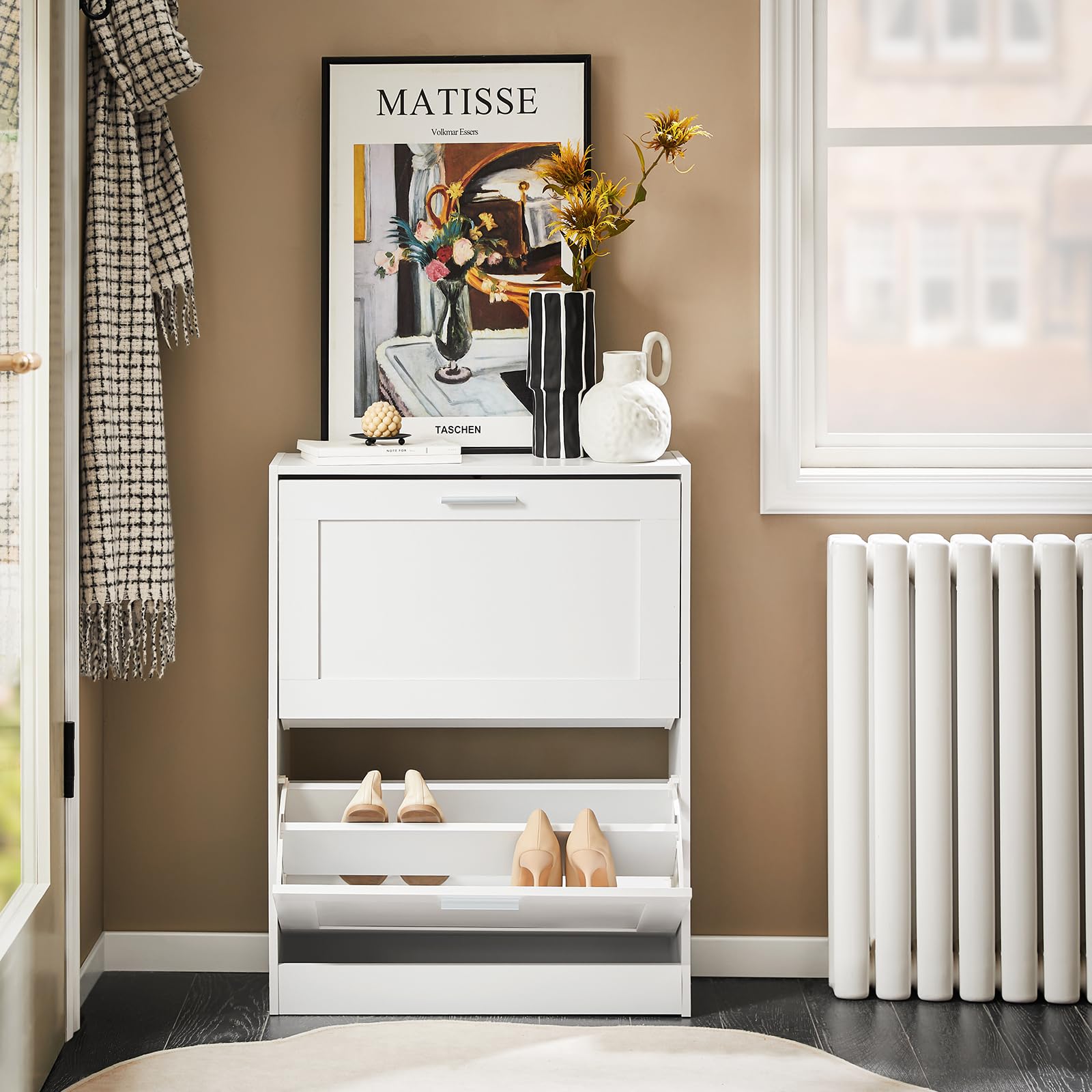 SoBuy Zapatero Estrecho Mueble Zapatero Entrada Recibidor - Ahorra Espacio con 2 Solapas Abatibles y Estantes Ajustables - Ideal para Pasillo o Apartamento - Blanco 60x25x80 cm FSR137-W
